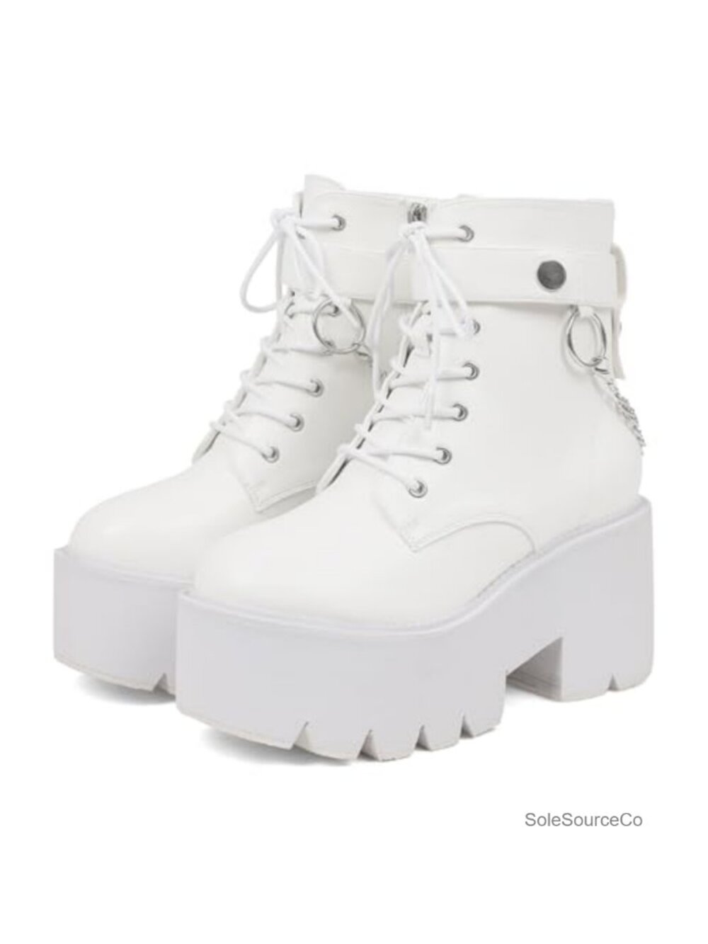 Women's Platform Ankle Boots Faux Leather Combat Booties Punk Chain